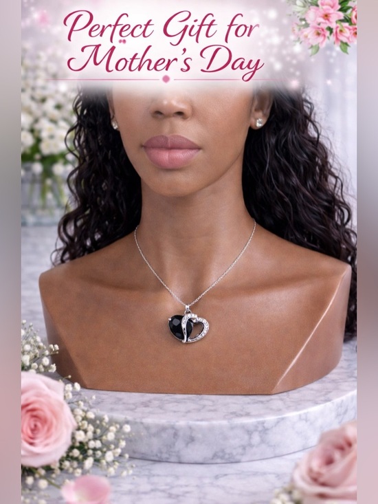 Beautiful Jewelry - lady heart Silver and black stone pendant necklace fashion